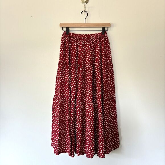 Vintage Ditzy Floral Tiered Peasant Maxi Skirt Prairie Country Cottage Boho Lg - Picture 6 of 15